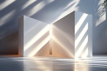 Modern White Geometric Cubes with Light and Shadows for Minimalist Presentation Background
