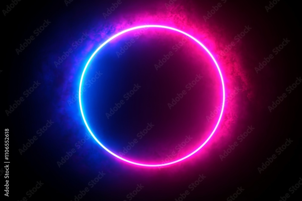 Aufkleber neon circle glowing frame in pink and blue hues with abstract background