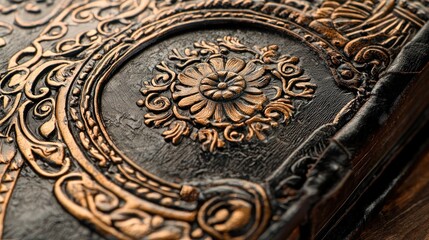 Happy New Year 2025" embossed on the leather cover a journal, surrounded by intricate designs.