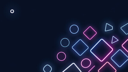 Abstract neon shapes in vibrant colors against a dark background, creating a modern and dynamic aesthetic.
