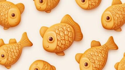 A delightful pattern of golden, fish-shaped taiyaki treats.