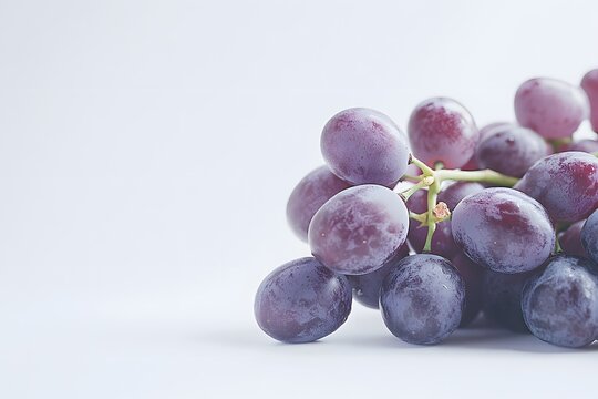A bunch of red grapes rests on a white surface