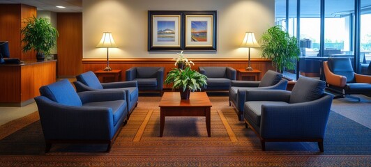 Fototapeta premium Serene Lobby Interior Design: Modern Comfort and Elegance