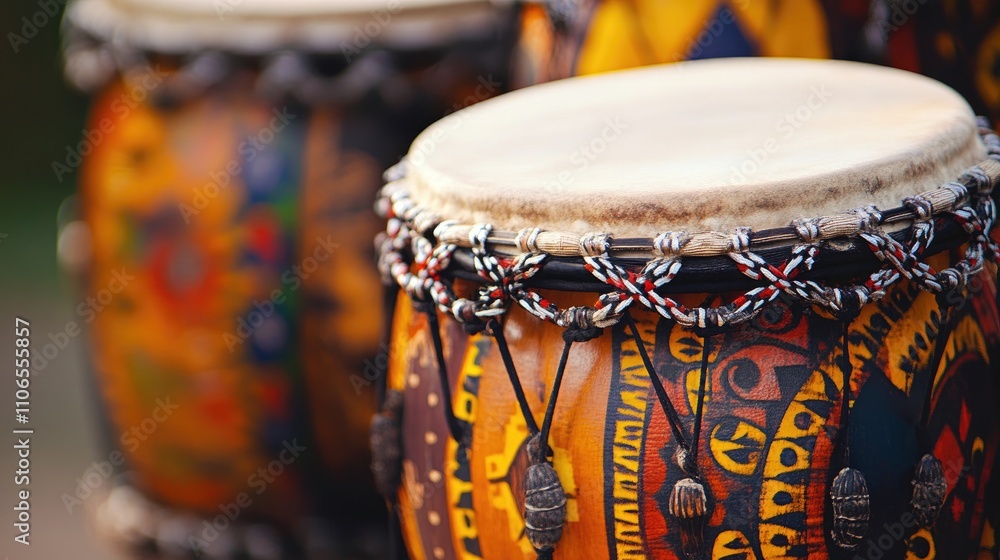 Poster vibrant handcrafted drums with intricate patterns and textures
