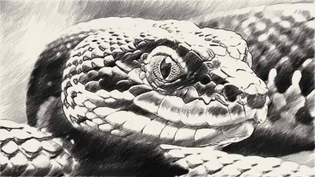 drawing black and white of snake head