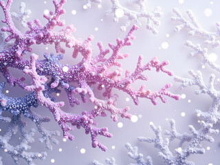 Fototapeta premium Vibrant coral reefs in abstract snowfall fantasy, digital art of abstract nature concept.