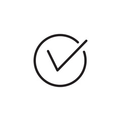 Circular button with check mark line icon. simple flat black linear illustration for web and app..eps