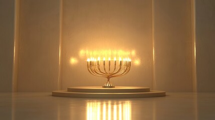 Golden Menorah Illuminates a Calm Interior Space