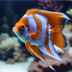 A beautiful bright aquarium fish of small size in the water