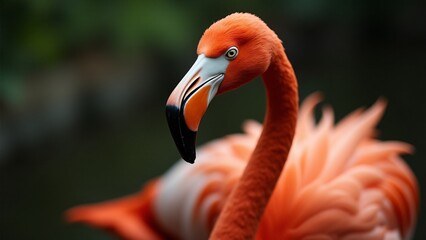 A stunning close-up of a flamingo, showcasing its graceful neck and bright plumage with a soft, blurred background that emphasizes its elegance.