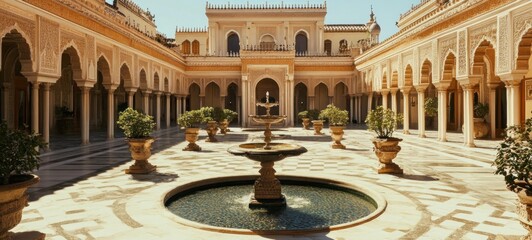 Obraz premium Serene Courtyard: Architectural Marvel of Moorish Design