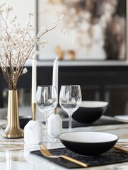 Elegant Table Setting With Dried Flowers And Candles