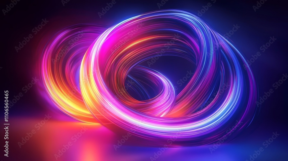 Poster futuristic abstract vortex of colorful light trails and neon curves in ultraviolet spectrum
