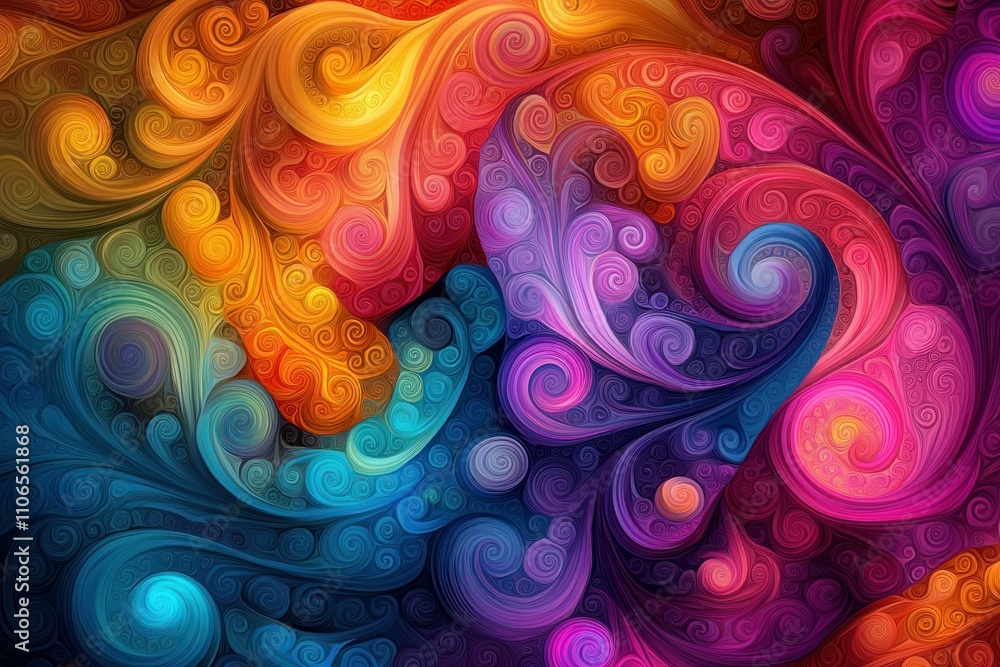 Poster colorful swirling abstract pattern with vibrant hues blending together, creating a lively and dynami