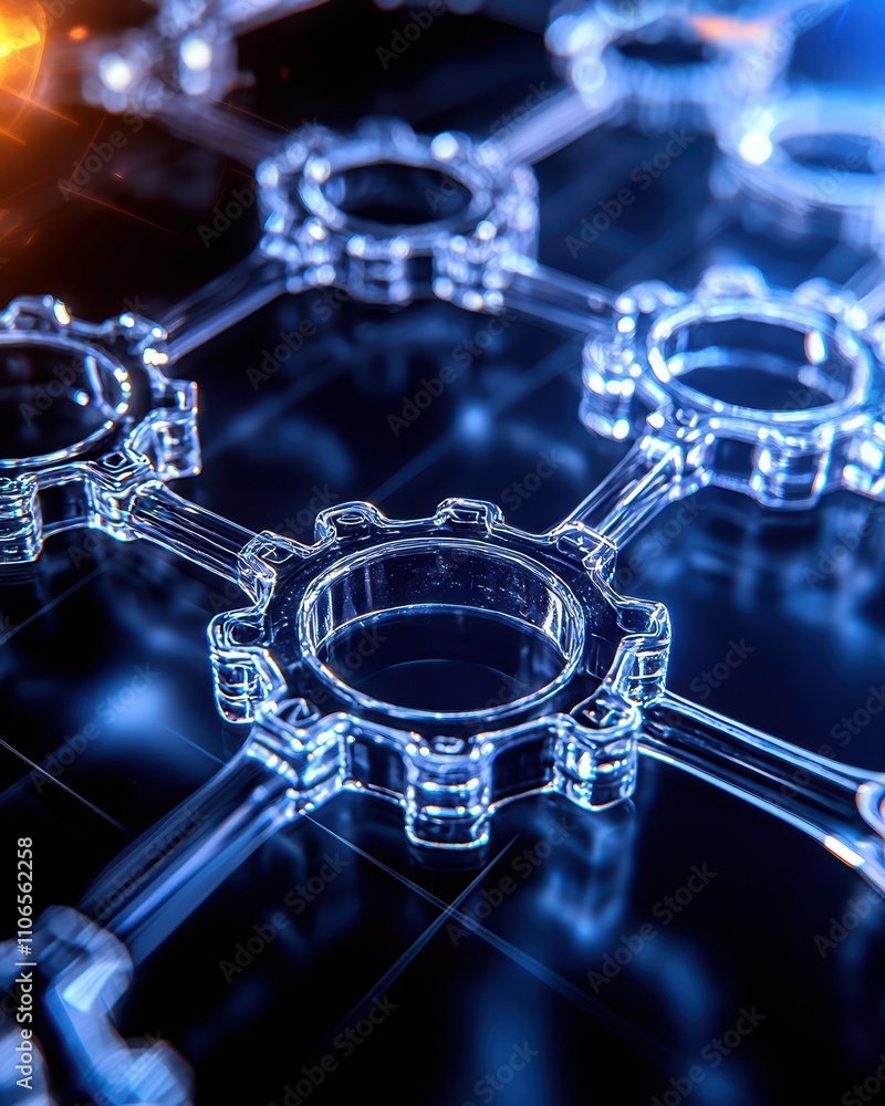 Poster an abstract representation of interconnected gears, emphasizing technology and innovation with a fut