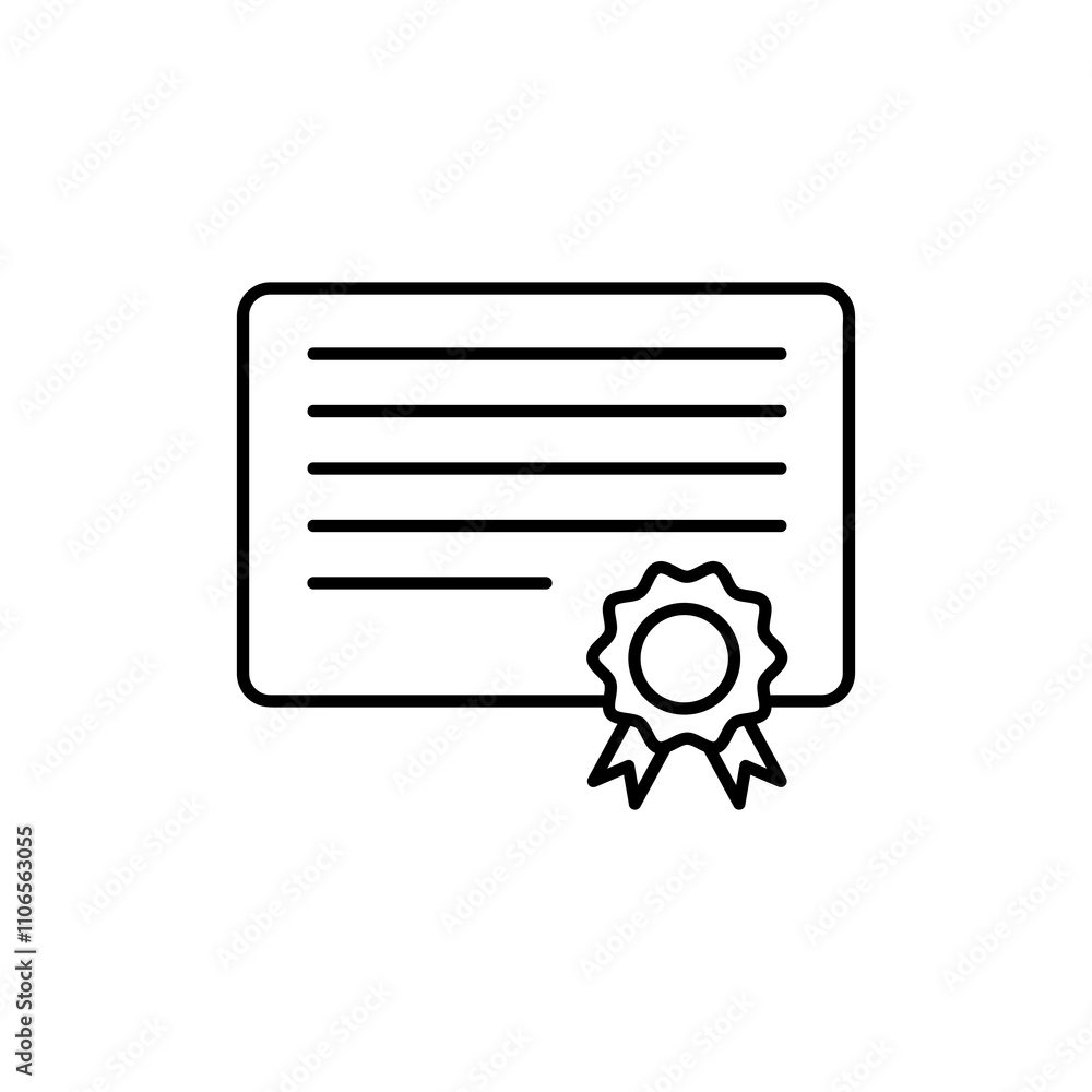Poster diploma with medal and ribbon icon, vector simple linear illustration for web and app..eps