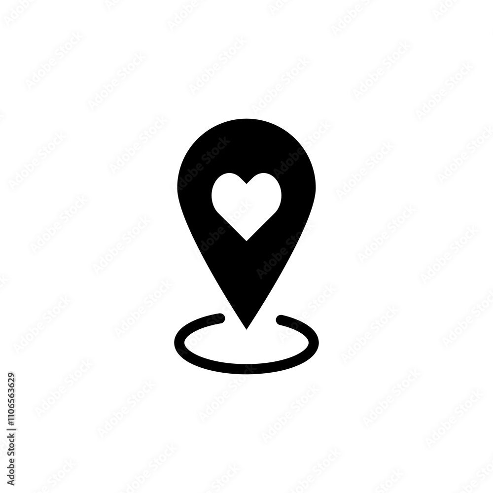 Poster favorite location marker. vector map pin, pointer with heart icon trendy style illustration for web 