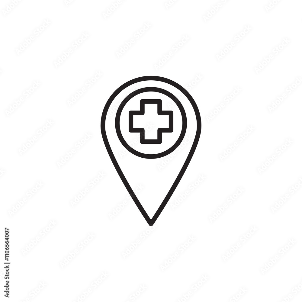 Poster medical map marker vector icon. hospital location pin linear illustration for web and app..eps