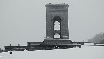 Fototapeta premium Vintage winter stone tower image, the charm of frozen architecture