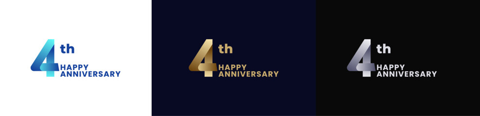 Abstract Twist Logo Anniversary 4th, 4th Happy Anniversary with Colorful Gradient, Luxury Gold and Elegant Silver