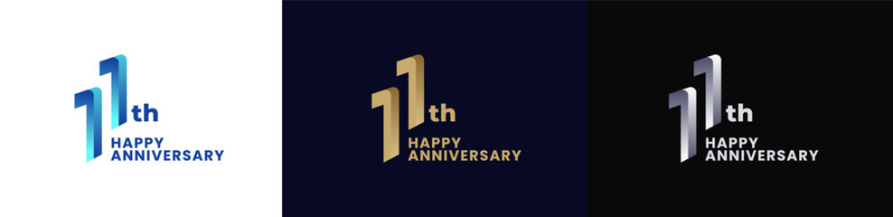 Abstract Twist Logo Anniversary 11th, 11th Happy Anniversary with Colorful Gradient, Luxury Gold and Elegant Silver