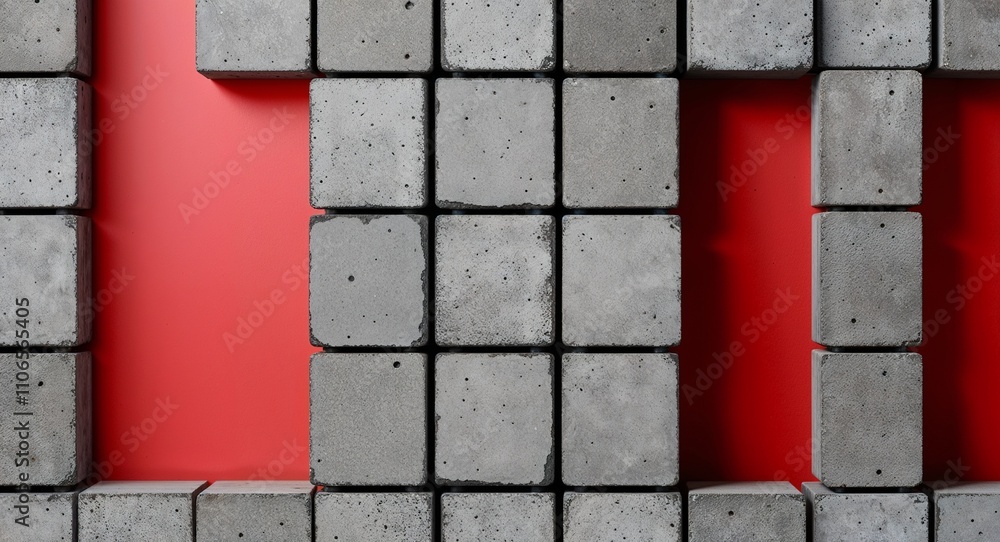 Poster concrete block on red background design