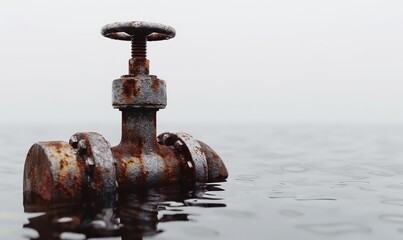 Water on a rusty pipe against a white backdrop, Generative AI.
