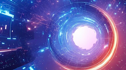 Obraz premium Abstract Neon Lights Glowing Circular Tunnel