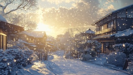 Fototapeta premium 雪が積もった日本の住宅街