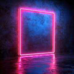 photostock of 3d render, blue pink neon square frame, empty space, ultraviolet light, 80's retro style, fashion show stage, abstract background , isolated on white background