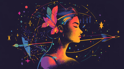 Vibrant sagittarius zodiac representation with abstract geometric patterns. ai. Mythic. Illustration