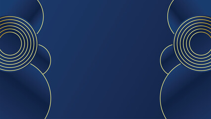 Blue circle abstract vector background with gold circle lines and blue luxury background for presentation and branding.