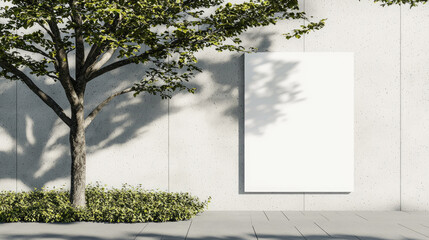 Obraz premium Blank white canvas on outdoor concrete wall with tree shadow