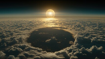 Obraz premium Stunning Sunrise Over Clouds with Unique Circular Shadow Effect