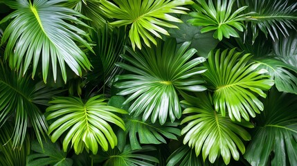 Fototapeta premium A lush green tropical leaf background.