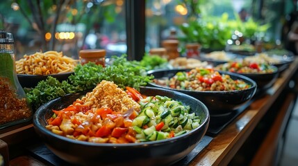 Obraz premium Fresh and Colorful Asian Food Buffet Spread