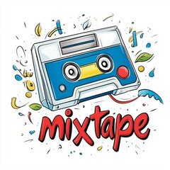 Retro Cassette Tape with Colorful Elements