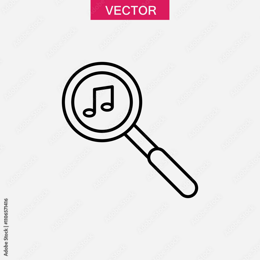 Poster music search outline icon. vector flat black linear illustration for web and app..eps