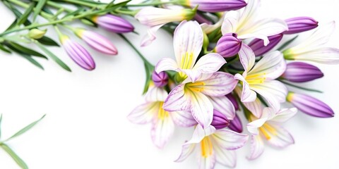 Fototapeta premium Freesia flower bunch on white background, bouquets, small flowers