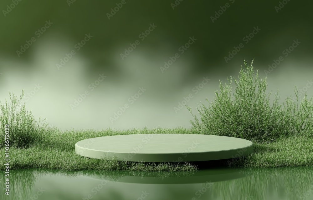 Aufkleber minimalist 3d green display podium calm water nature grass spring summer presentation