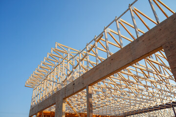 Wooden Roof Frame of House Under Construction