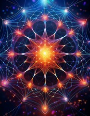 Fototapeta premium Vibrant fractal art: a mesmerizing cosmic web of light and color.