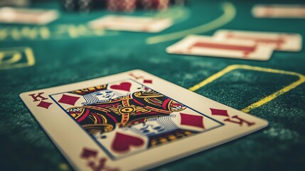 Fototapeta premium The king of diamonds playing card on a green felt table.