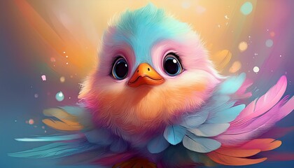 Adorable pastel-colored baby bird with fluffy feathers.