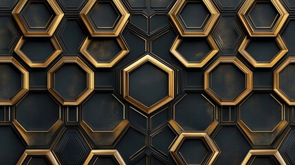 Abstract Hexagon Pattern Gold Black Design