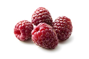 A cluster of plump red raspberries