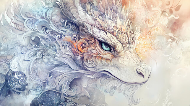 Intricate hand-drawn animal designs in watercolor paintings featuring delicate patterns and textures with soft pastel colors conveying elegance and sophistication concept. Mythic. Illustration