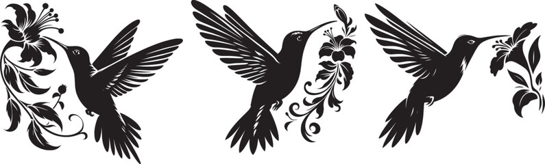 Obraz premium hummingbird with flowers isolated on transferred background, cut out