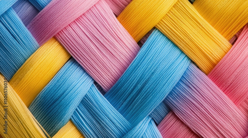 Poster a detailed microscopic view of interwoven textile fibers, highlighting their intricate structure and