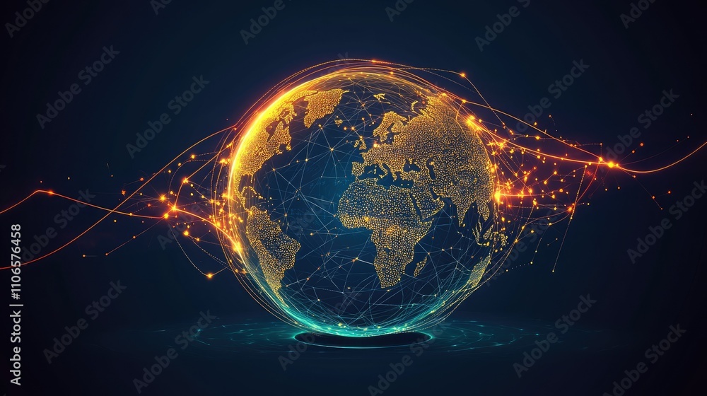 Poster a globe with economic growth lines overlaying it, symbolizing the flow of global financial progress 